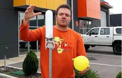 man showing a front end bowtie antenna