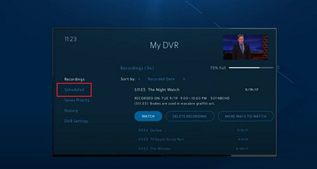 navigating to DVR's scheduled recording