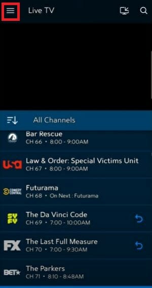 tapping the option button on the Spectrum app