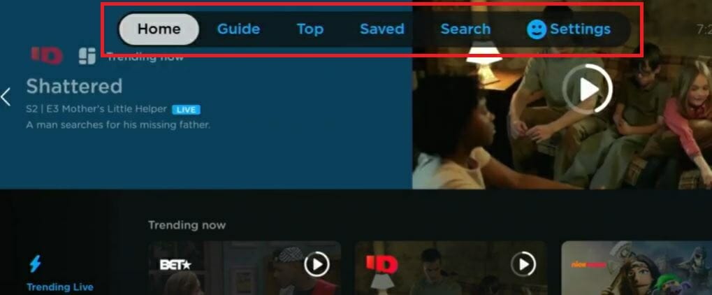 HTSTV sling menu options